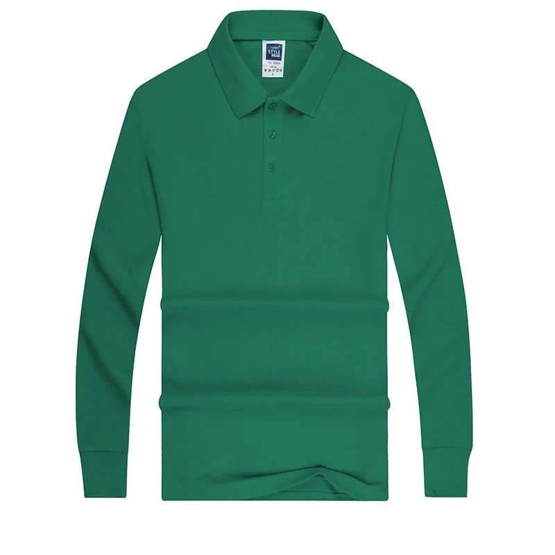 Men's Clothing Shirts 65% Cotton Polyester Full Long Sleeve Casual Solid Oxford Buttons Stand Square Collar Polo T-Shirt | Мужская