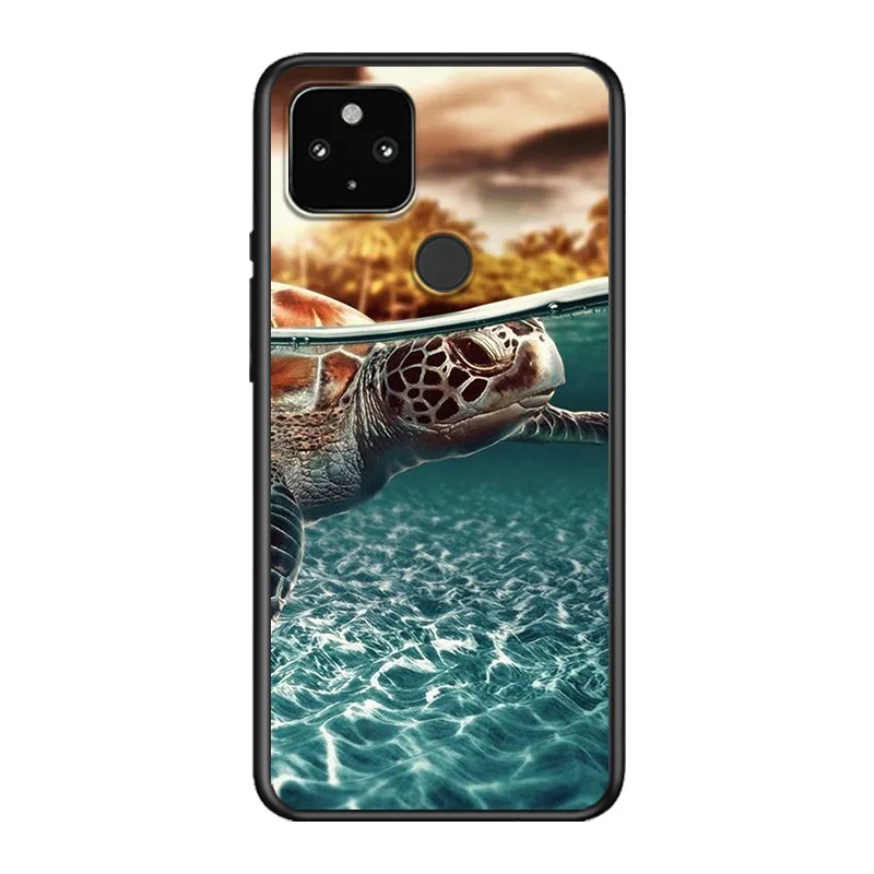 

Cute Turtle Tortoise Ocean Soft TPU Silicone Black Cover For Google Pixel 5 4A 5G 4 XL Phone Case