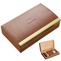 creative leather travel cigar case cigar box cedar wood humidor box cigar accessories set fit for 4cts