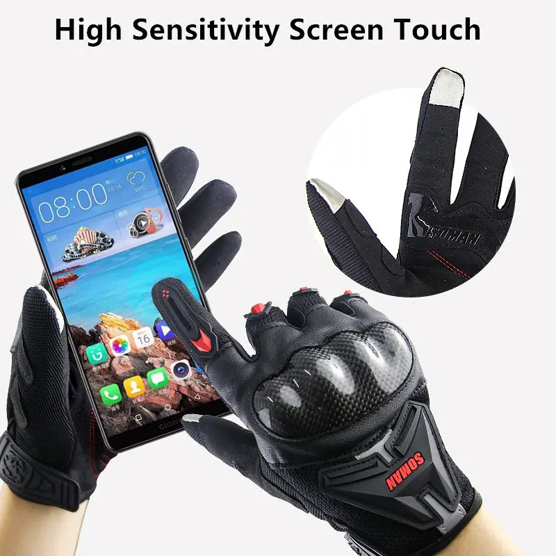 Мужские мотоциклетные перчатки SOMAN дышащие черные из углеродного волокна для