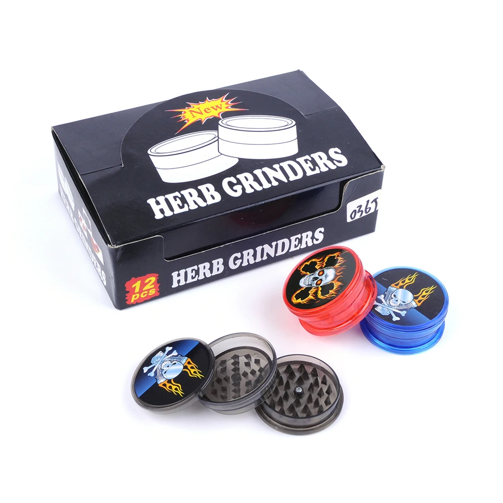 

12 Pcs/lot Diameter 60mm Plastic Tobacco Grinder Classic Herb Grinder Spice Chromium Crusher Rolling Trays Tobacco Accessories