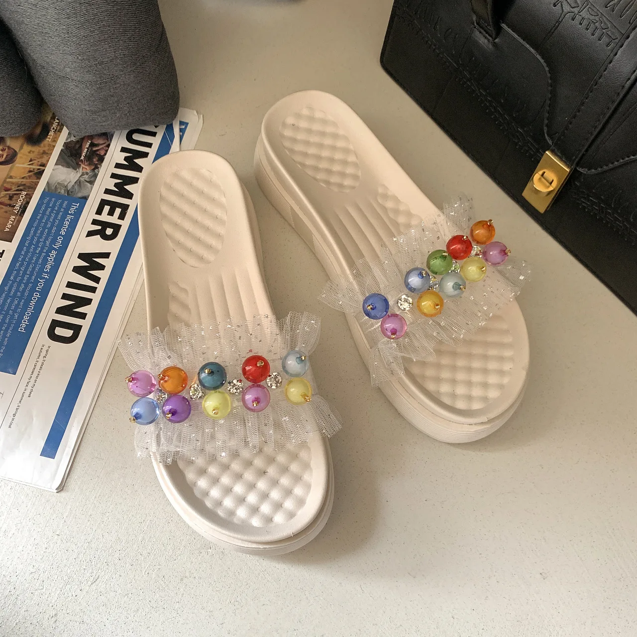 

Lace Beaded Sandals for Women Summer Outdoor Wear 2021 New Platform Platform Beach Shoes for Women