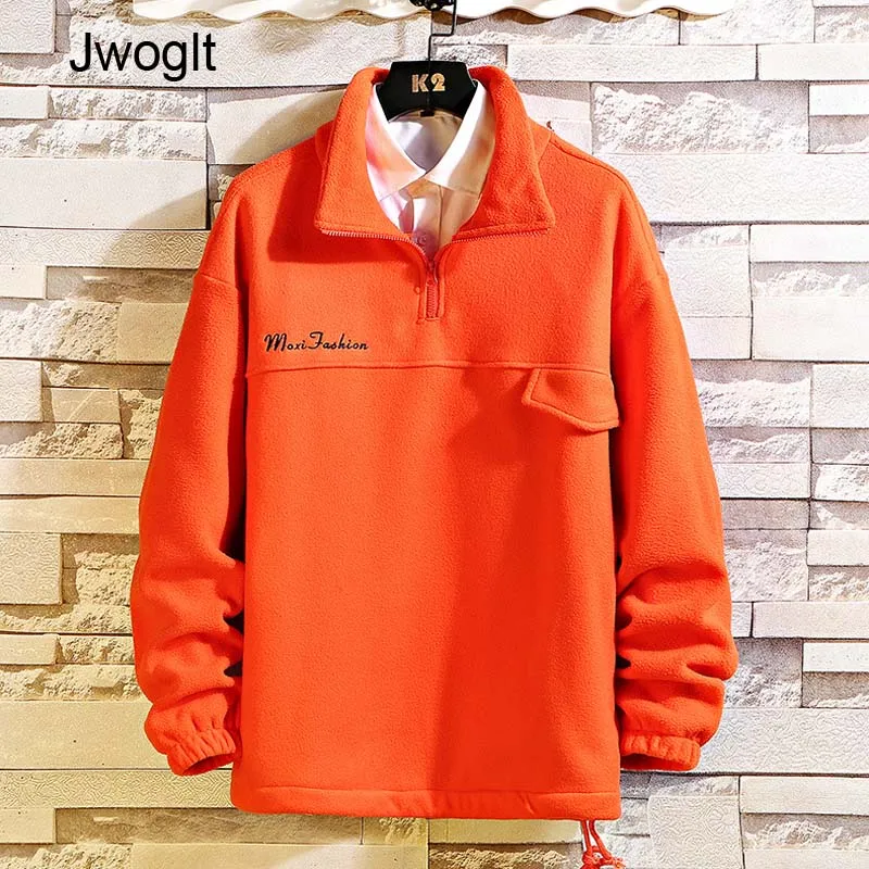 Мужская Флисовая куртка в стиле Харадзюку черная оранжевая Повседневная