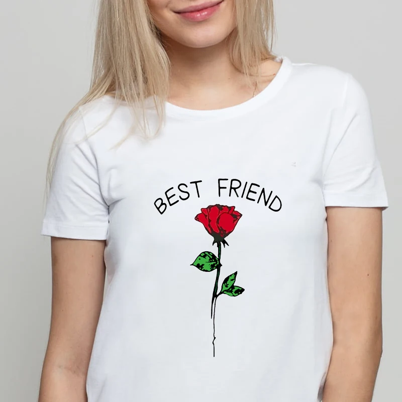 

2020 Summer t Shirt women's Clothing Tops Best friend rose print graphic Female T-shirt Women Harajuku friends tv Short sleeve