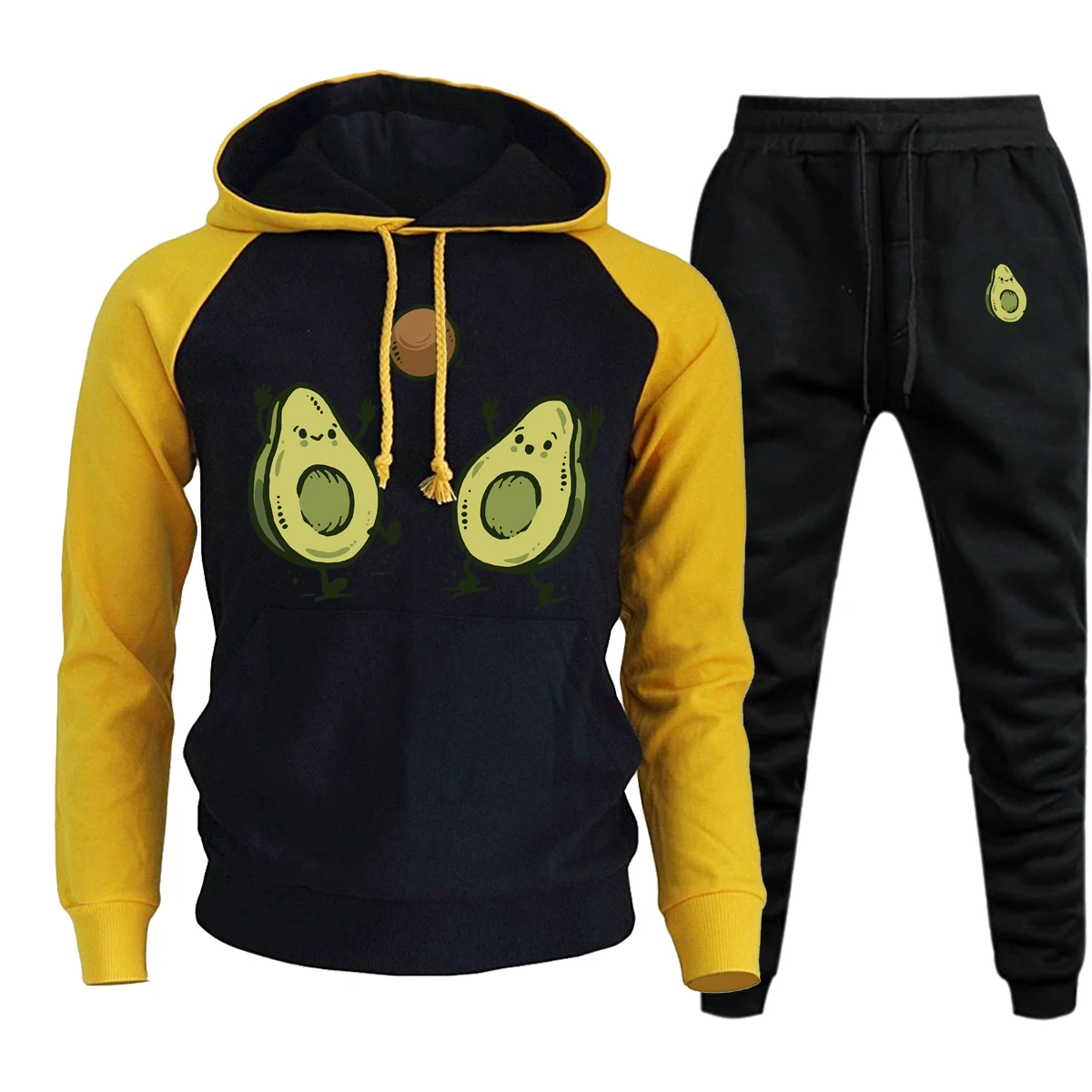 

Fruit Avocado Cartoon Streetwear Man Casual Cool Raglan Autumn Winter Hoodies Men Fleece Fashion Streetwear+Trousers 2 Piece Set