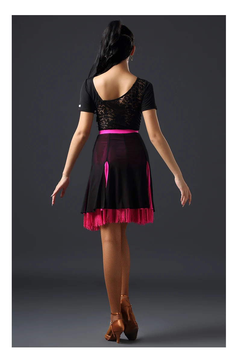 Professional Latin Dance Skirt Half-Length Dance Clothes New Split Tassel Hit Color Half Skirt Adult Exercise Clothes DWY2119