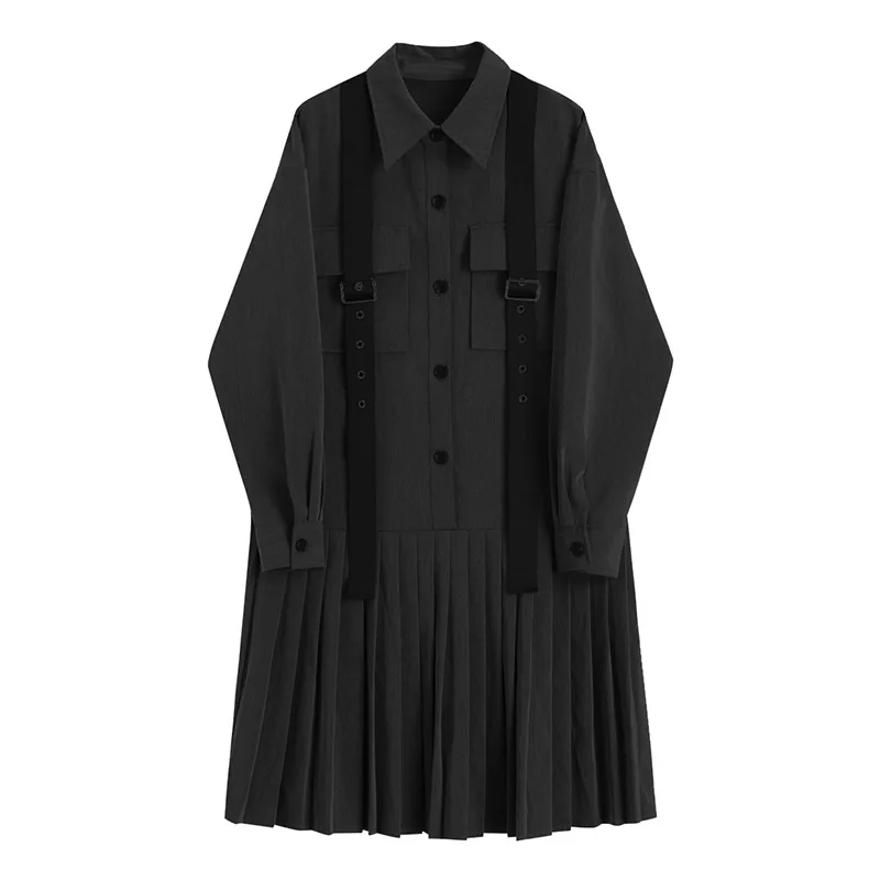 

Sweet Preppy Style Loose Pleated Dresses Women 2021 Spring New Chic Soft Casual Dress Fashion Solid Simple Patchwork Vestidos