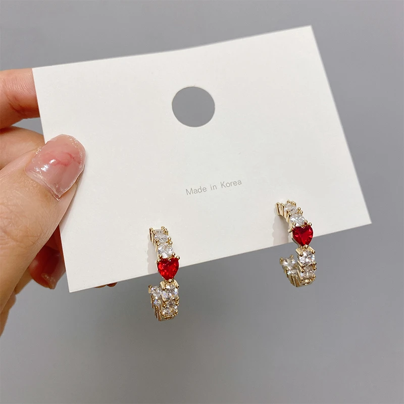 Женские серьги кольца с цирконом MENGJIQIAO корейские элегантные в виде красного
