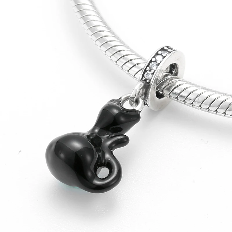 Подвеска из стерлингового серебра 925 пробы с черной эмалью кошачий Шарм изящное