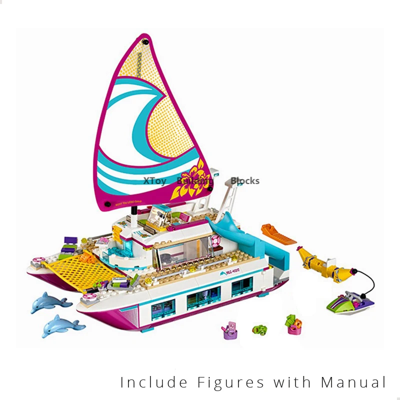 

Girls Friends Sunshine Catamaran Dolphin Yachts Bricks Boat Ship Model Building Blocks Compatible 41317 Toys for Children