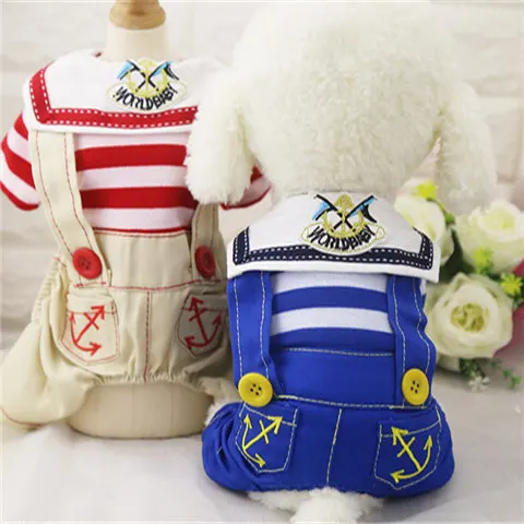 Dog Jumpsuit Pet Autumn and Winter Four Legged Clothing  Puppy Dog Costumes Navy Uniform