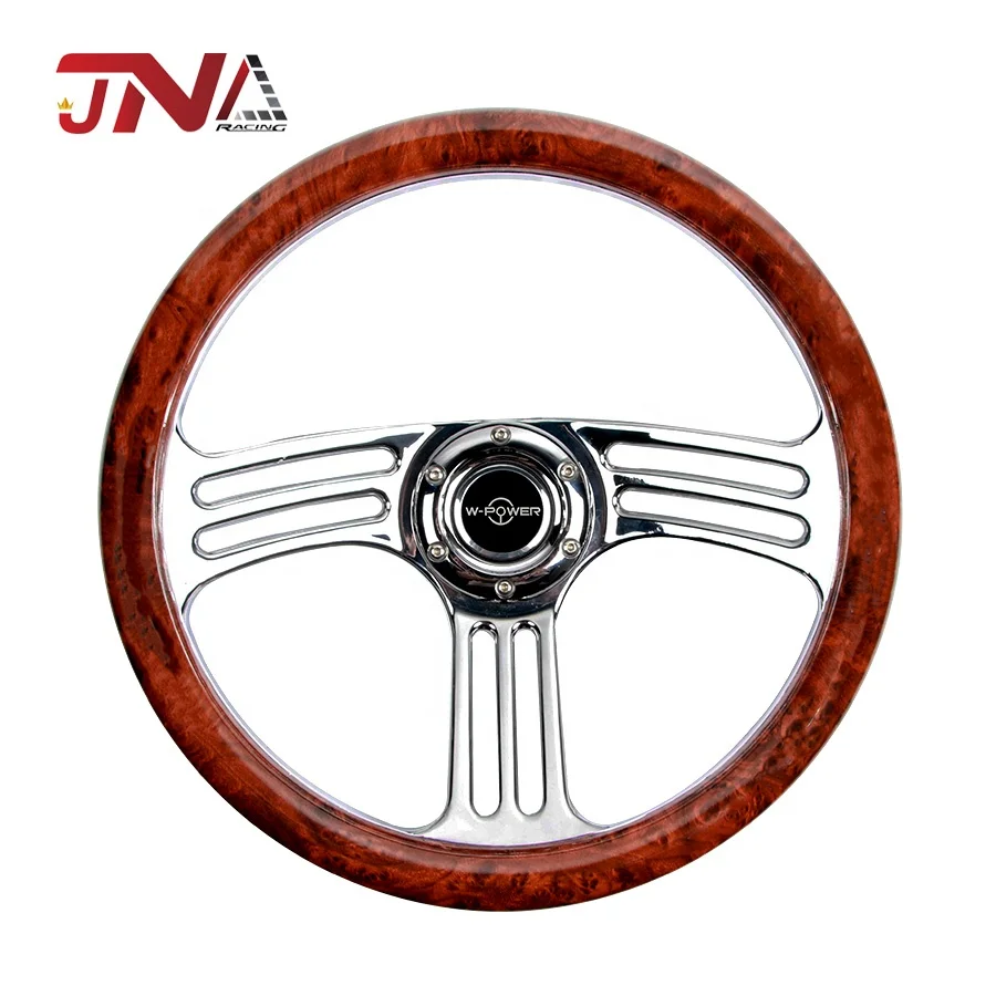 

14 Inch Classic Steering Wheel with 3 Spoke Copy Wood Steering Wheel With Horn Button