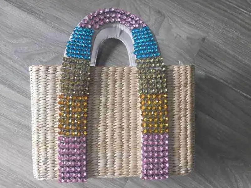 The New Diamond Straw Bag Hand Sewn Water Drill Beaded Ladies Handbags Woven Basket For Women | Багаж и сумки