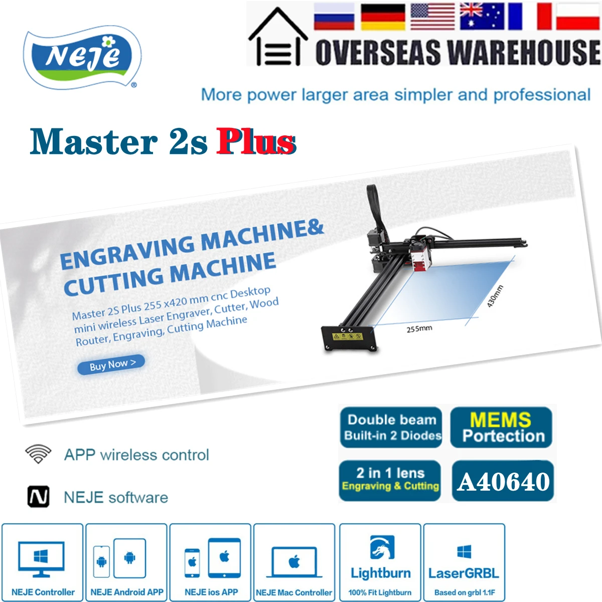 Cheap NEJE Master 2s Plus A40640/A40630 CNC Laser Engraver Cutter Cutting Machine Printer Router Lightburn Bluetooth Metal Mark Tools