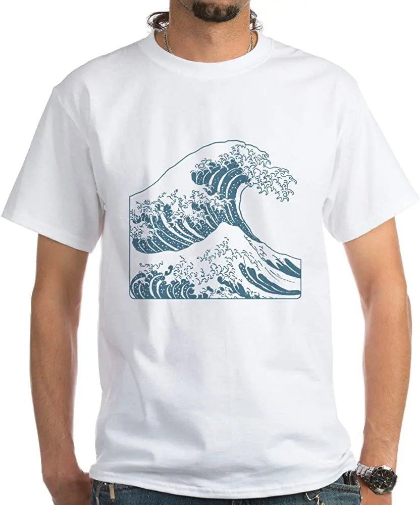 

2021 Summer Men T-shirt CafePress The Great Wave (Blue) Cotton T-Shirt White Printing Graphic T-shirts High Quality Men Tops