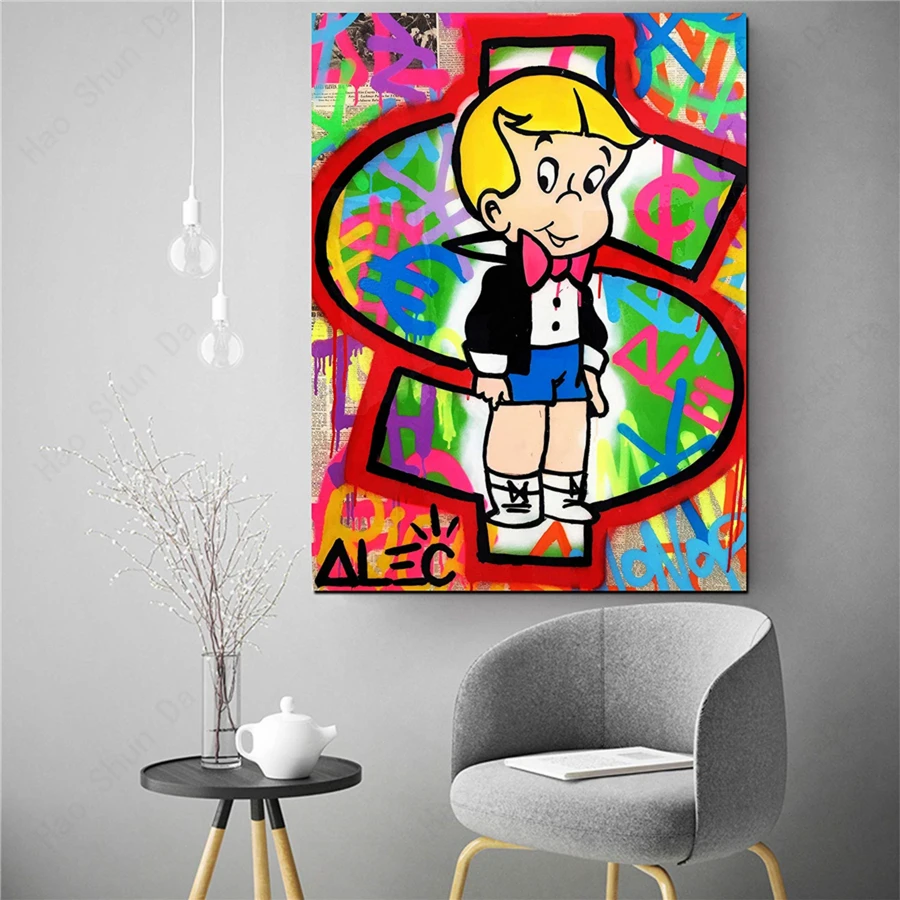 

Wall Art Alec Monopoly Home Decoration Graffiti Canvas Print Richie Rich Painting Modular Money Picture Posters Modern Bedroom