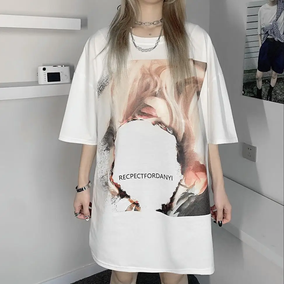 

Summer Loose Men's And Women's Short-Sleeved T-Shirt Tide Printing Pattern Wild Thin Section Street Style Harajuku Loose Top