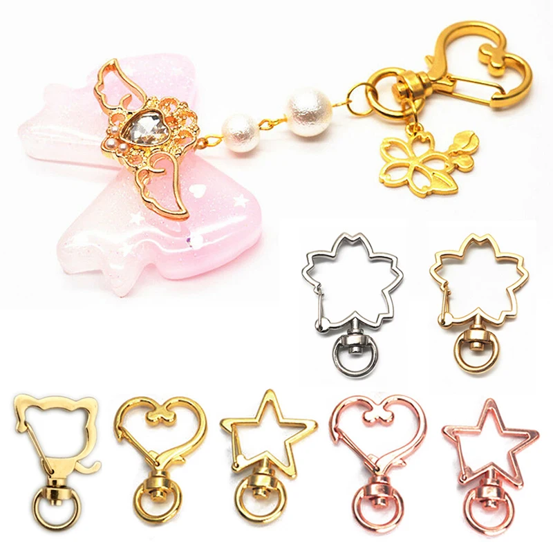 10Pcs/Lot Super Cute Star Heart Cat Animal Flower Hollow Key Chain Ring keychain DIY Accessories Lobster Clasp 2021 New | Украшения и