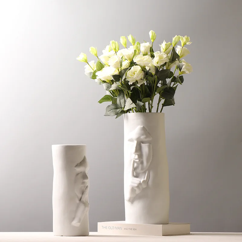 

Creativity Abstract Human Face Ceramic Vase Silence Is Gold Straight Flower Flower Desk Decorative Vase Modern Home Decoration