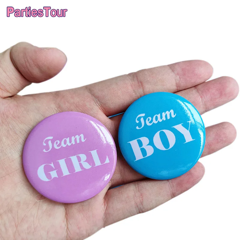 

12/24 pair 2inch Pink Blue Gender Reveal Pins Team Boy Team Girl Buttons Pin Baby Shower Gender Reveal Party Supplies