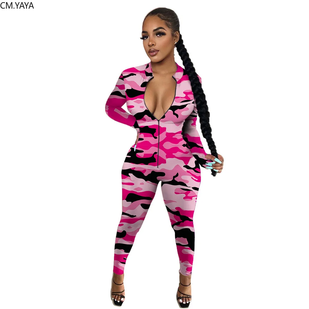Женский слитный комбинезон CM.YAYA камуфляжный облегающий мотоциклетный на молнии