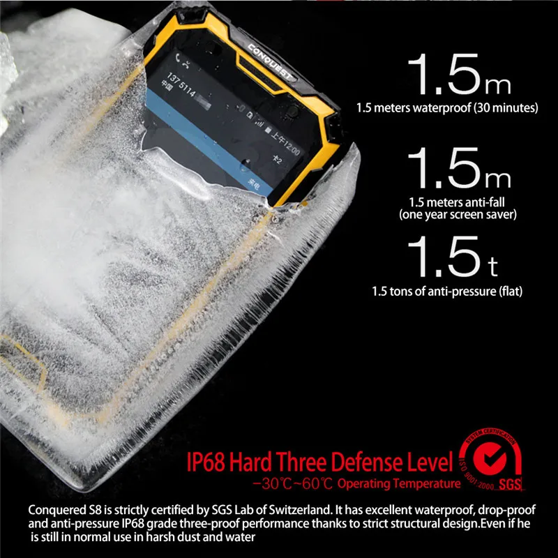 CONQUEST S8 прочный смартфон 4 Гб 64 Гб рация IP68 Телефон ГЛОНАСС 6000 мАч батарея NFC 4G LTE IP68 противоударный прочный телефон