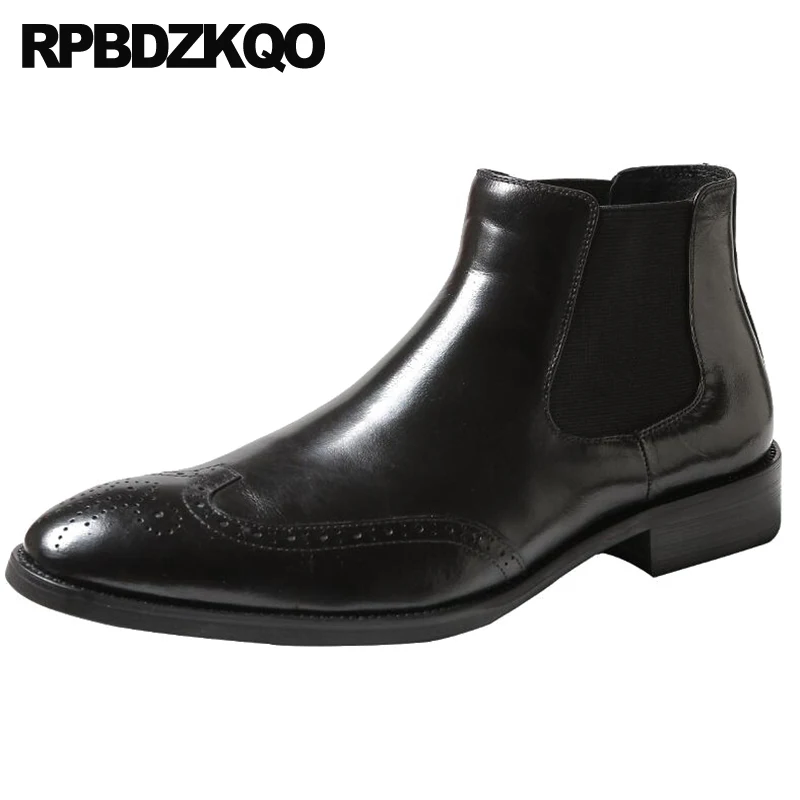 Ботинки Wingtip мужские с острым носком Классические ботинки челси из натуральной