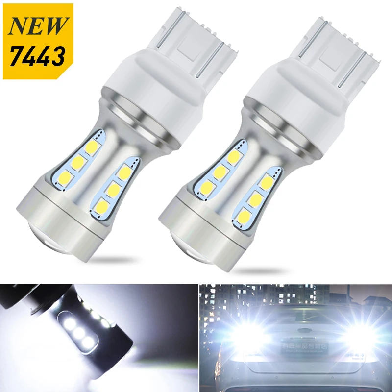 

2X 7443 W21/5W T25 3157 P27/7W 1157 BAY15D 1156 BA15S, белые светодиодные стоп-сигналы, фонари заднего хода, DRL, автомобильная задняя лампа, линза с проектором