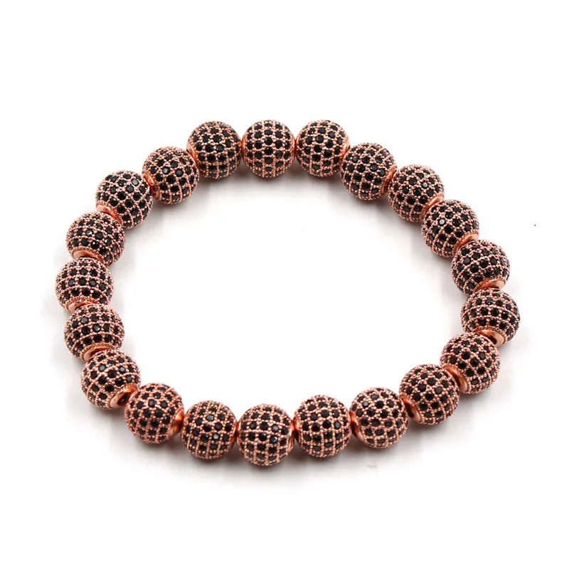 Роскошный 10 мм микро инсет черный циркон шар 8 белый эластичный бисер браслет