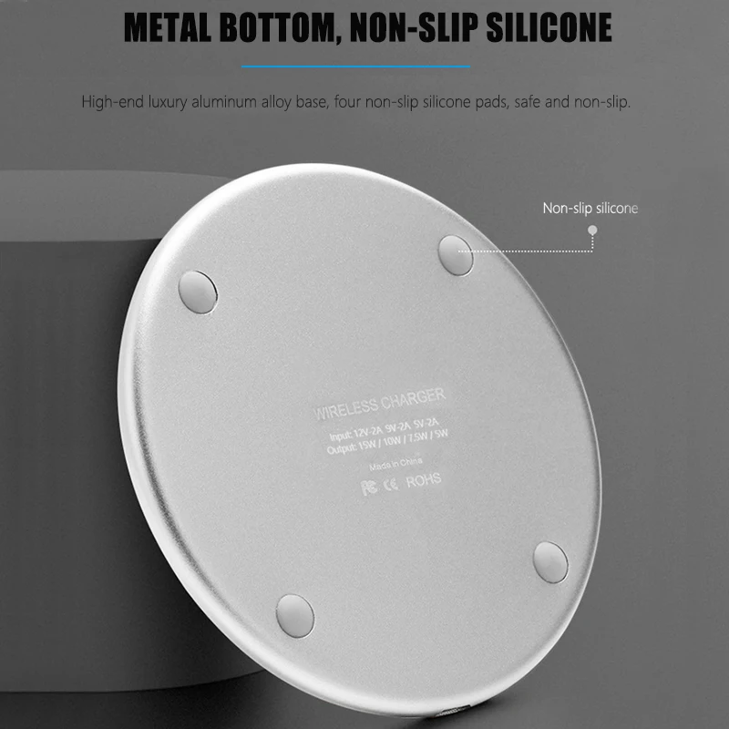 15w wireless charger pad metal glass mirror for samsung s20 s21 ultra note 10 plus s9 s8 huawei mobile phone wireless charger free global shipping