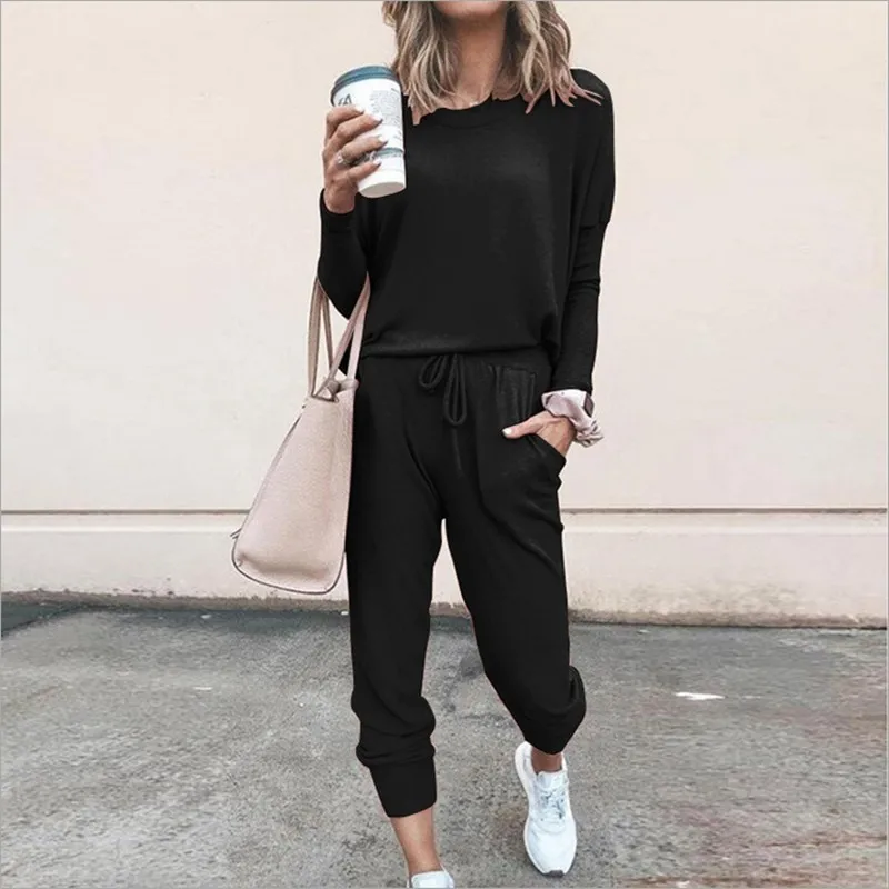 

Spring 2 Peice Set Women Elegant Pants Sets Female Casual Outfits Jogger Two Piece Set Korean Sports Suit Black Cotton Tracksuit