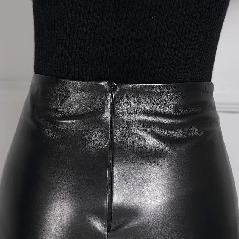 Женская облегающая юбка из натуральной кожи однотонная трапециевидная с