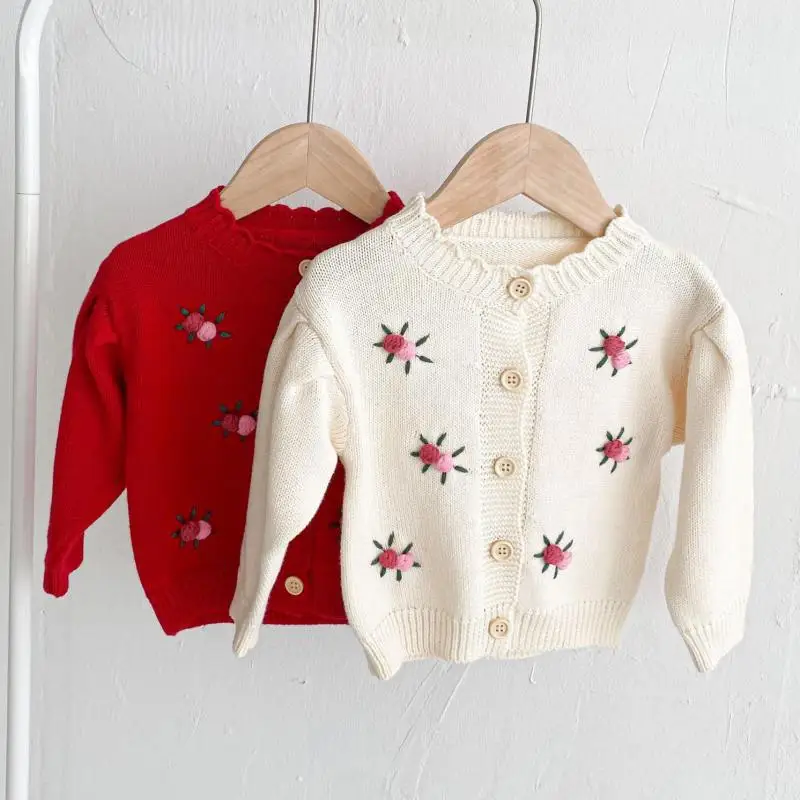 

2021 Autumn Winter Newborn Clothes Infant Girls Long Sleeve Knitted Cardigan Three Dimensional Hair Ball Embroidered Jacket Coat