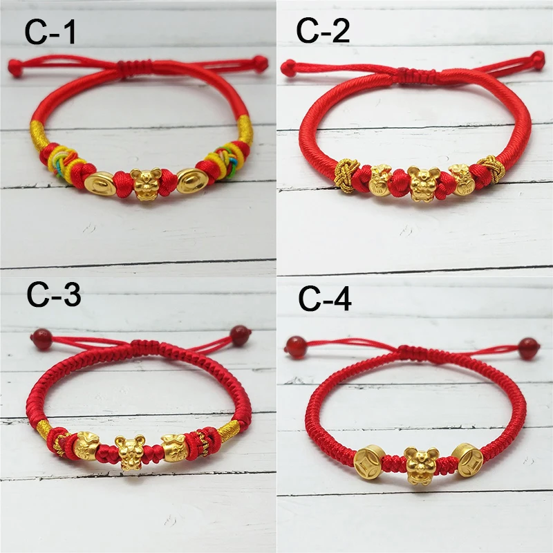 

Pure 24K Yellow Gold Bracelet Women 3D Little Mouse Bead Weave Bracelet 6.3"L Best Gift