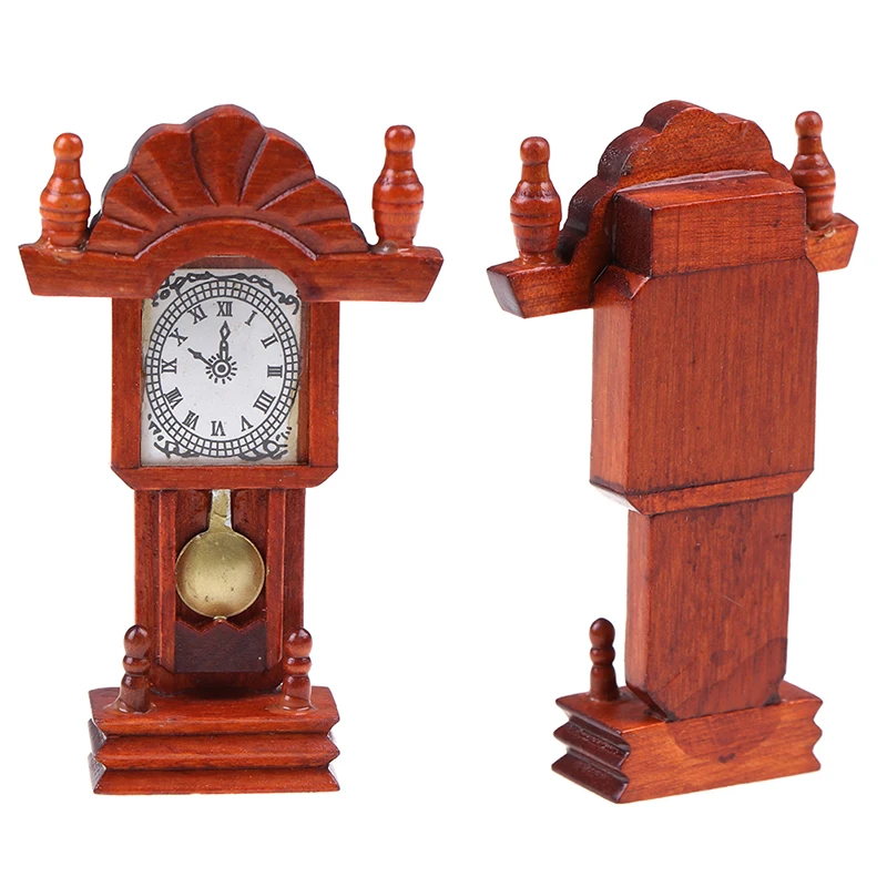 

Новый миниатюрный декор сада аксессуары для гостиной Коллекция дерево цвет красного дерева часы для 1:12 аксессуары для кукольного домика