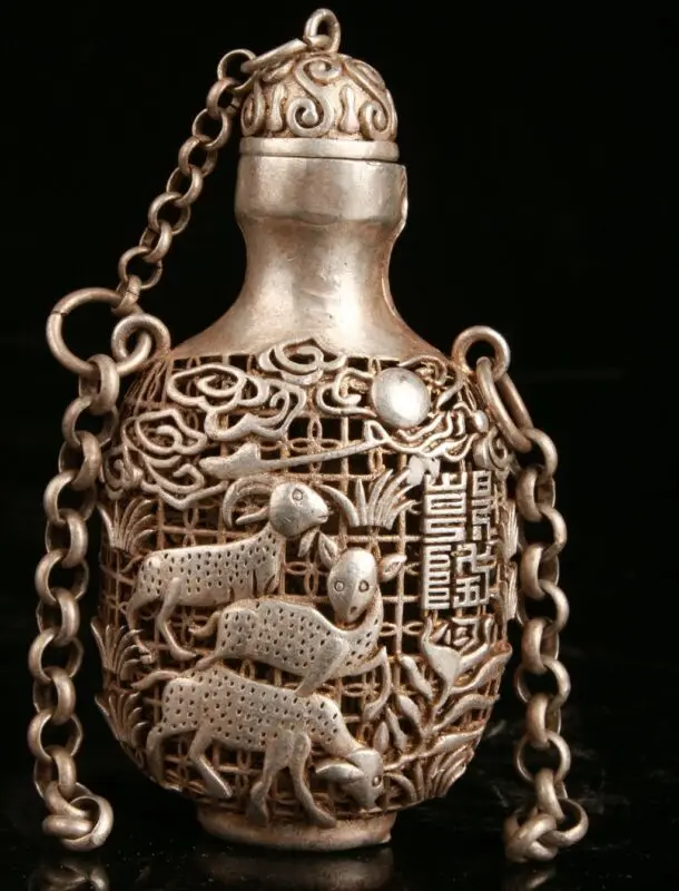Китайское тибетское серебро ручная резьба овца табак кастрюля подарок