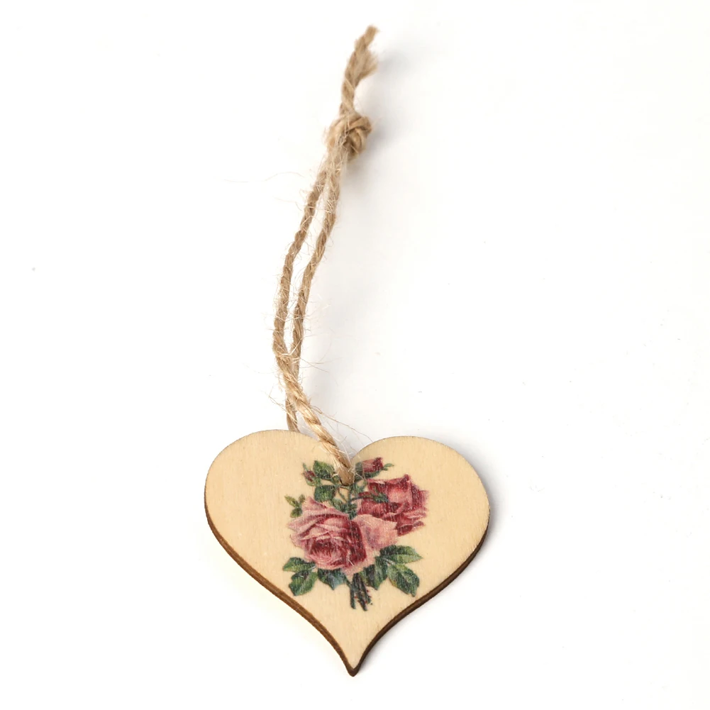 

10pcs Wooden Printed Vintage Rose Scene Props Hanging Ornament Home Decoration