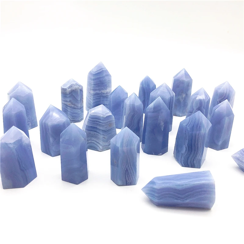 

Drop Shipping 1PC Natural Blue Lace Agate Crystal Point Mineral Ornament Healing Wand Home Decor DIY Natural Stones and Crystals