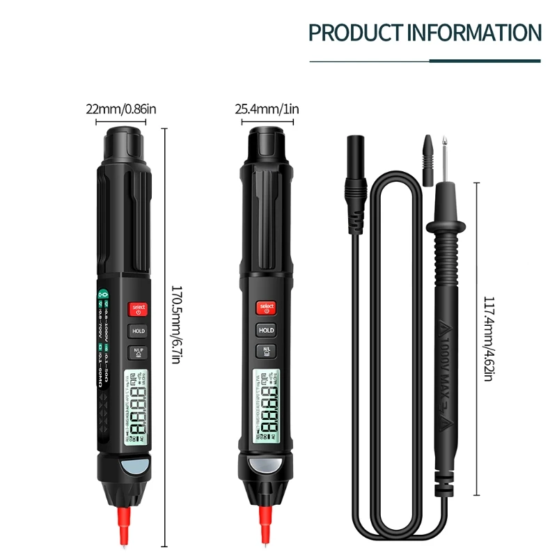 

Aneng A3007 LCD Digital Multimeter Pen Type Intelligent 6000 Counts Non Contact AC / DC Voltage Resistance Diode Tester