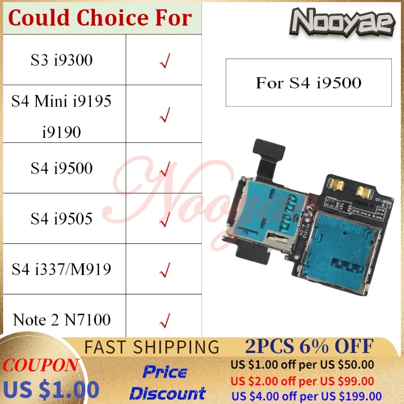 

For Samsung Galaxy S3 i9300 S4 Mini i9190 i9500 i9505 N7100 SIM Card Reader Holder Micro SD Memory Socket Slot Tray flex Cable