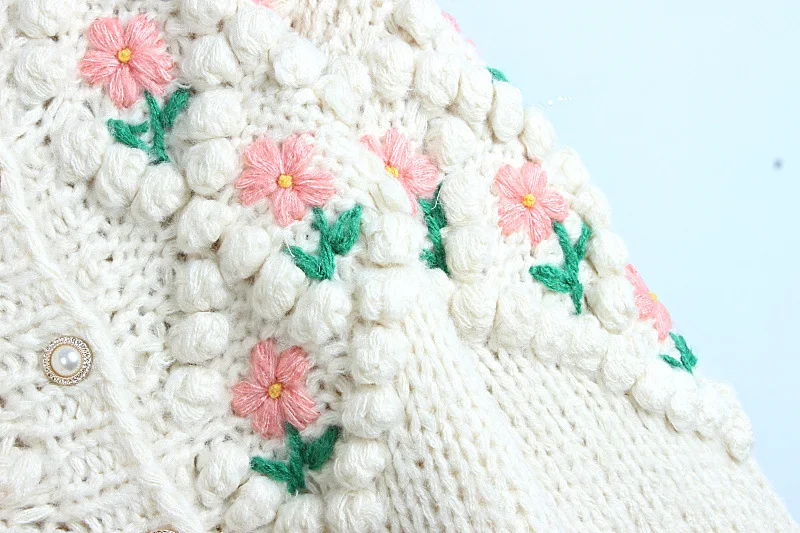 

Sweet 2020 Women Autumn Winter Short Cardigan Female Handmade O-neck Coat Korean Floral Casual Knitted Loose Fashion Outwear