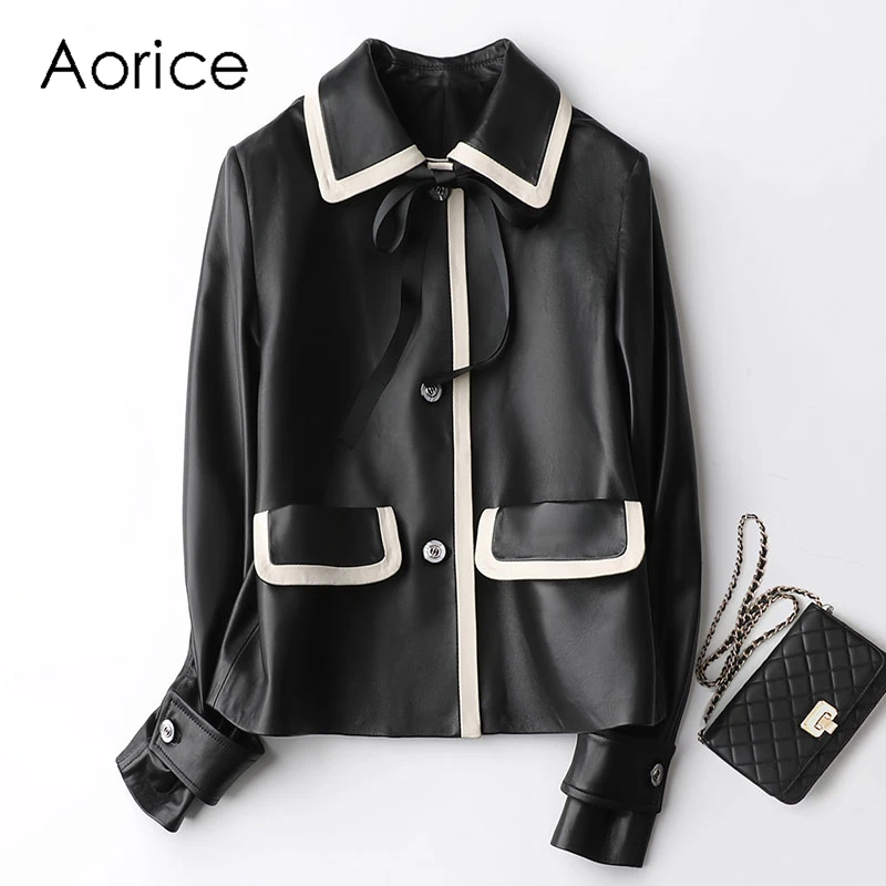 

Aorice Women Real Leather Jacket Coat Female Genuine Sheep Skin Trench Jackets Coats A20112