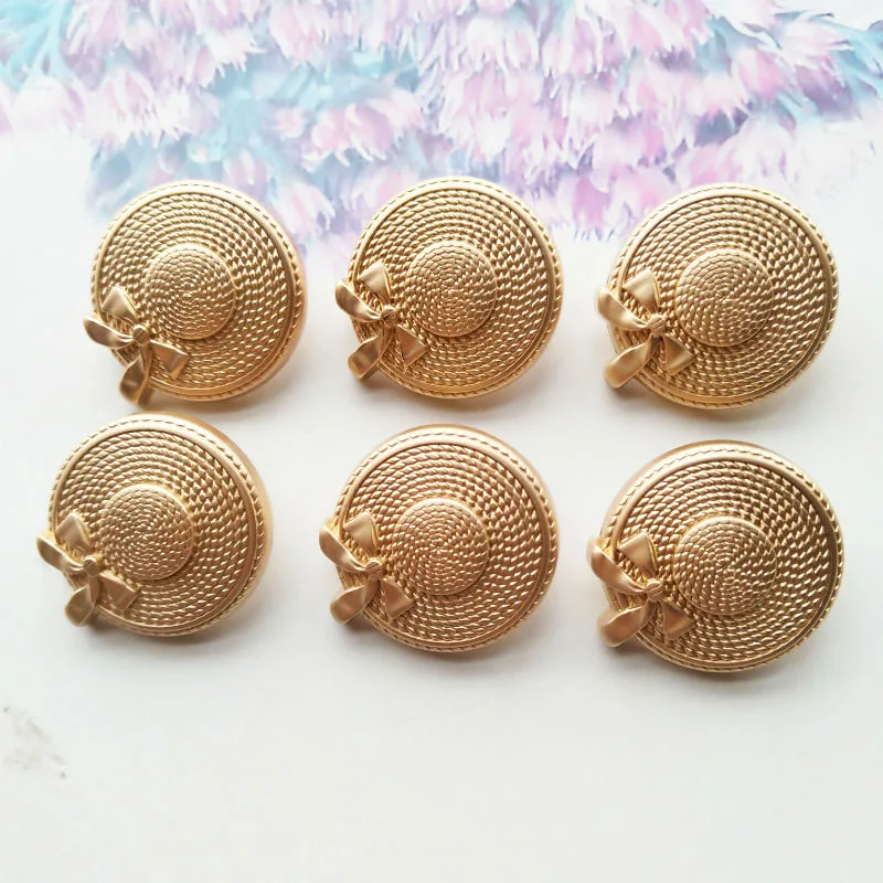 6 шт./лот с одним отверстием бантиком кепка пуговицами для шитья золотая