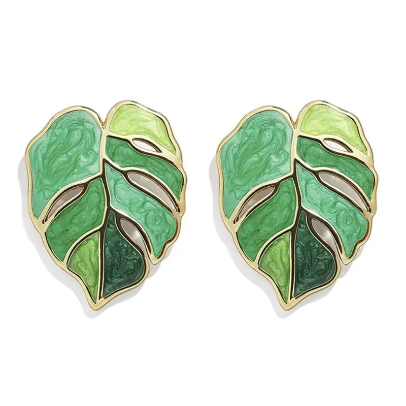 

Fashion Flower Leafs Earrings Female Enamel Green Plant Statement Drop Earrings for Women Party Jewelry Gifts X7XB