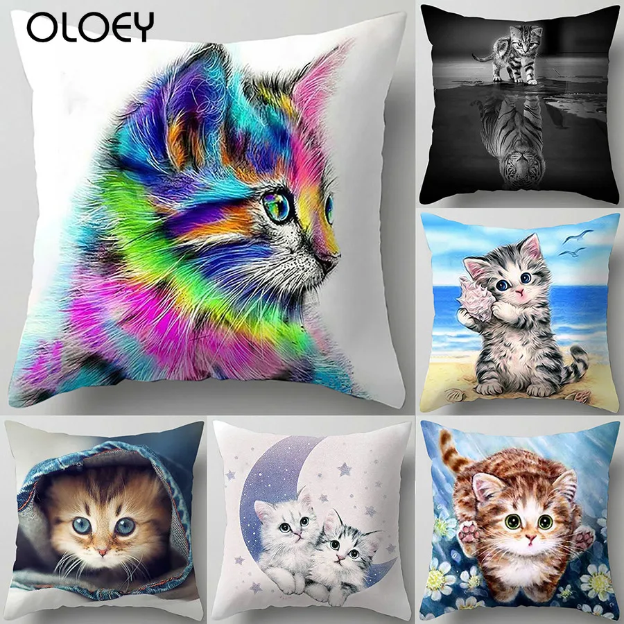 

45*45 см симпатичная Цветная подушка в виде кошки, чехол для подушки, декоративная подушка для автомобиля, спальни