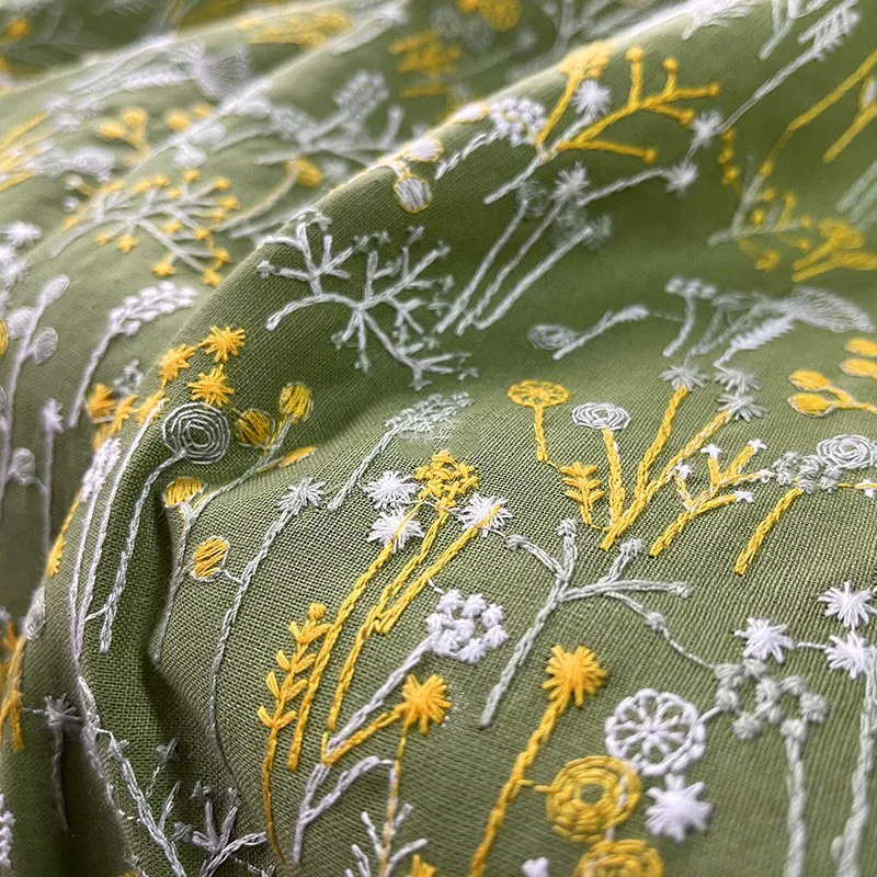 

Качественная хлопковая и льняная ткань с трехмерной вышивкой на зеленом фоне, швейная юбка, скатерть, занавеска, сделай сам, сумка, ткань