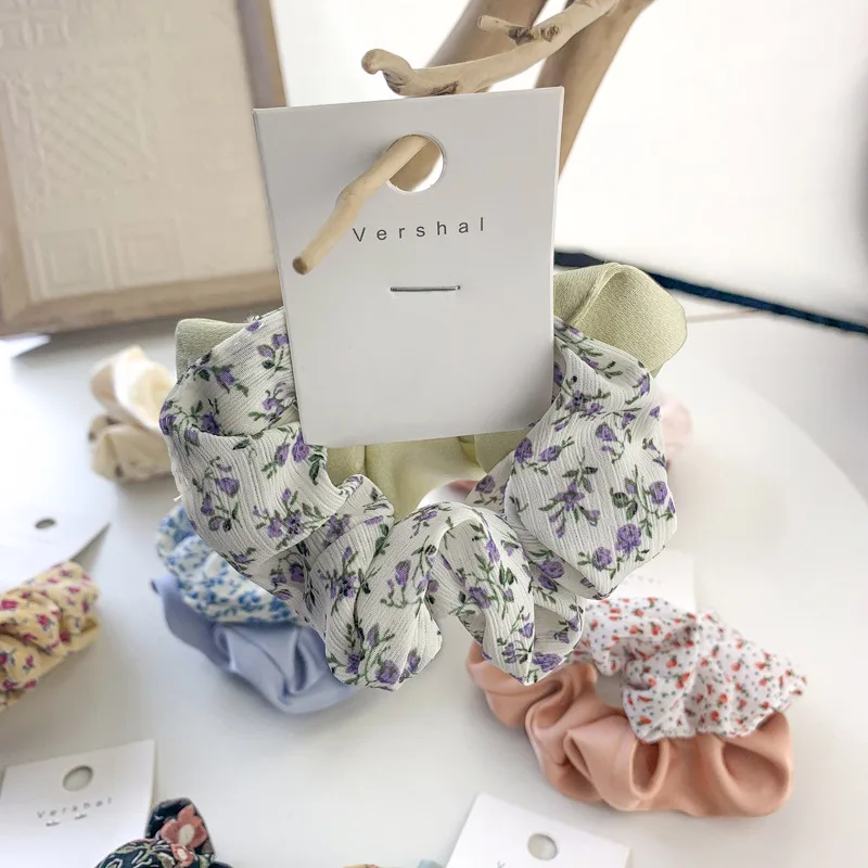 

Floral Elastic Scrunchies Hair Ring Flower Printing Silk Hairband Hair Rope Ponytail Holder Elastic Rubber Bands Hair Accessory