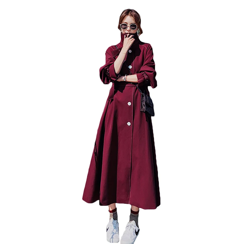 2020 весенне осеннее пальто для женщин х Длинная ветровка женский однобортный Пояс