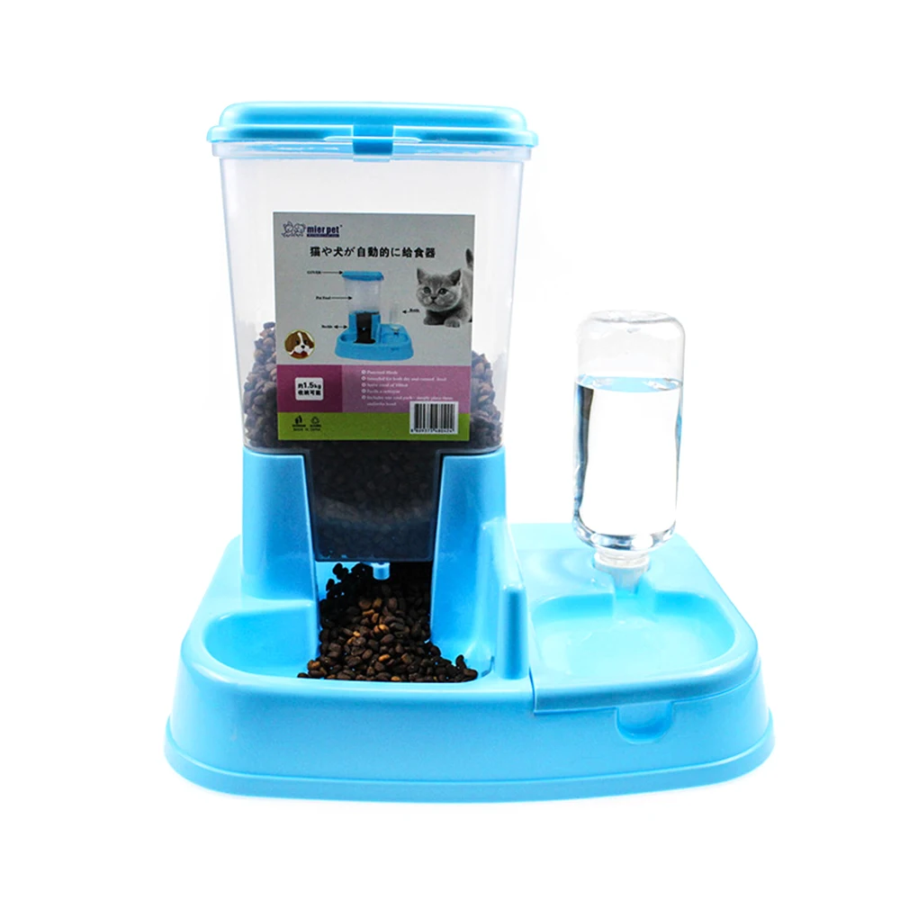 Multifunction 2In1 Pet Automatic Feeder Dispenser Dog Cat Drinking Feeding Bowl Dog Water Bottle Large Capacity Food Container - Цвет: Синий