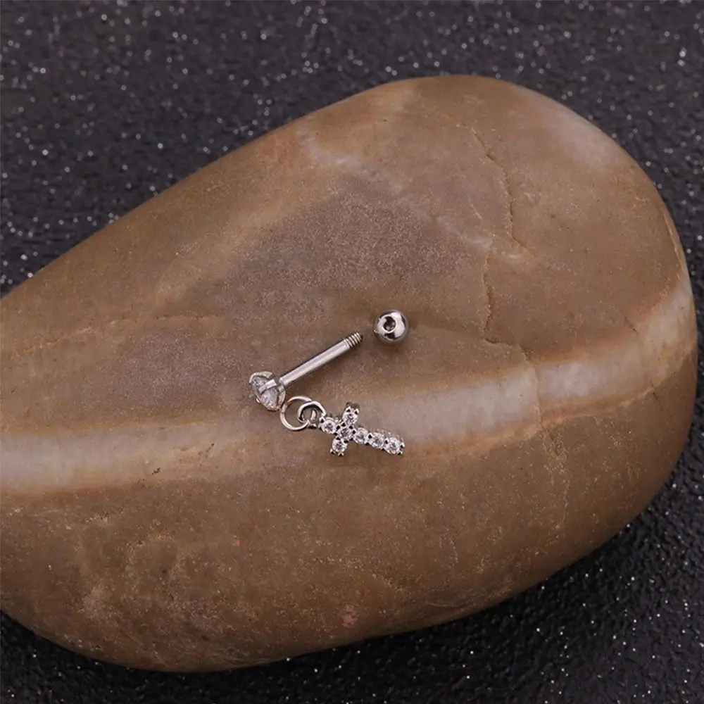 New Heart Hexagon Crystal Tragus Ear Piercing Plug Women Stainless Steel Daith Earrings Helix Cartilage Studs Body Jewelry | Украшения и